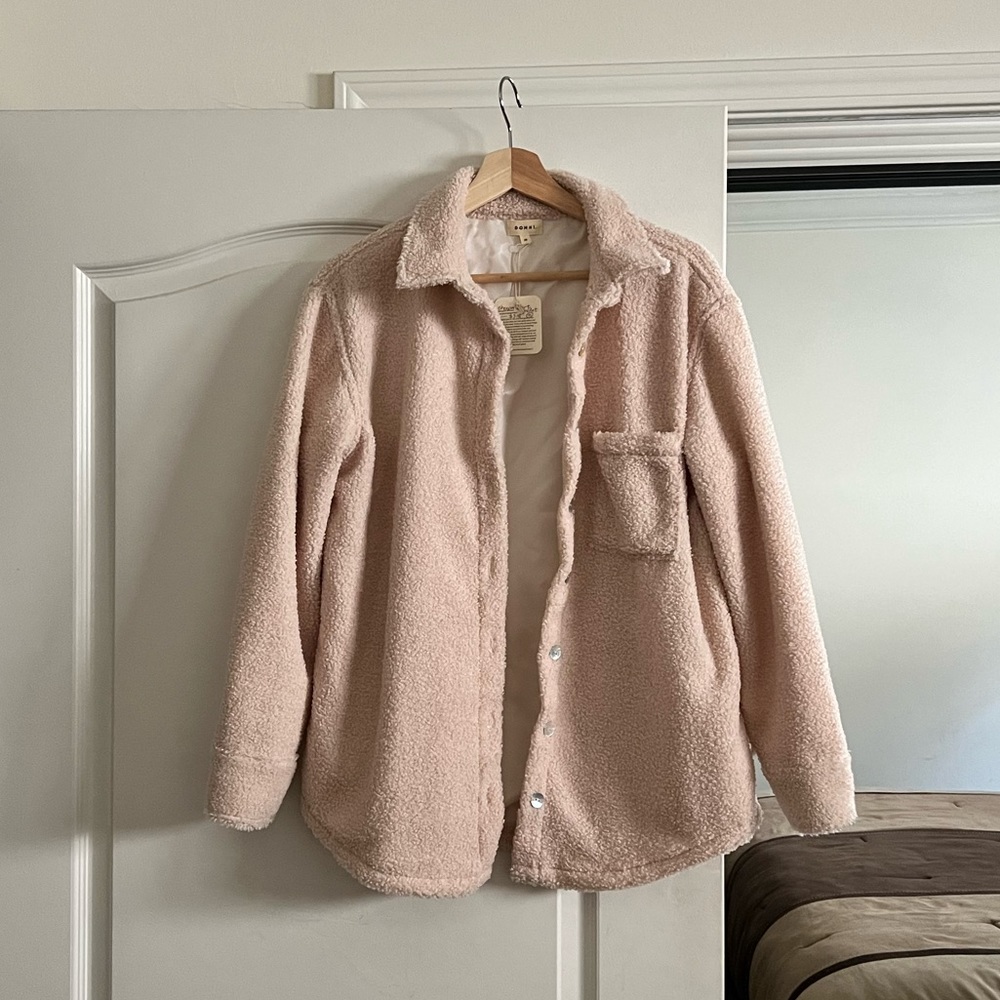 DONNI NWT XS Sherpa Button Down Shacket Shirt Jacket - Picture 6 of 10